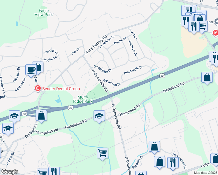 map of restaurants, bars, coffee shops, grocery stores, and more near 3247 Oakglen Court in Lancaster
