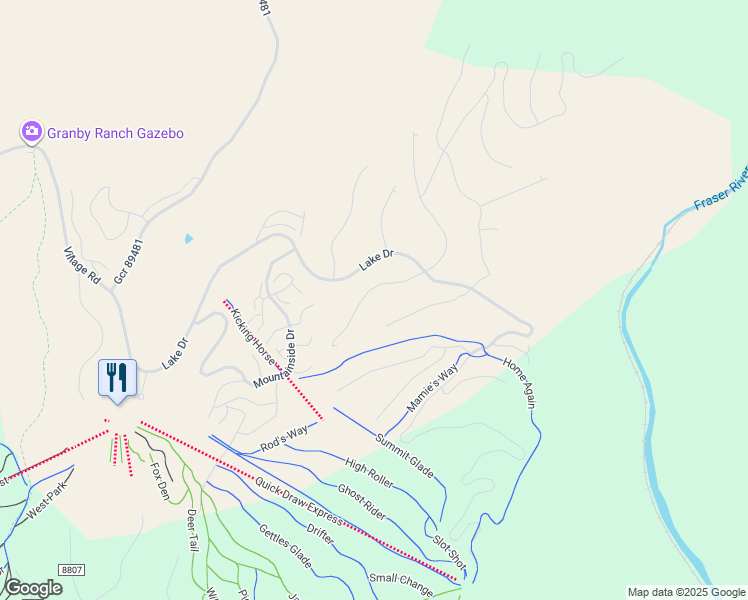 map of restaurants, bars, coffee shops, grocery stores, and more near 640 Cumulus Road in Granby