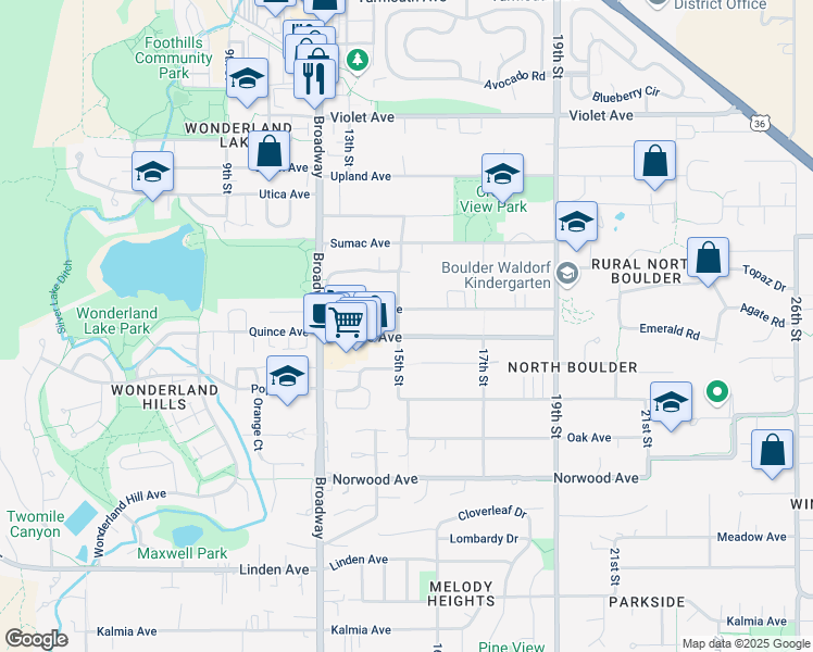 map of restaurants, bars, coffee shops, grocery stores, and more near 4065 15th Street in Boulder