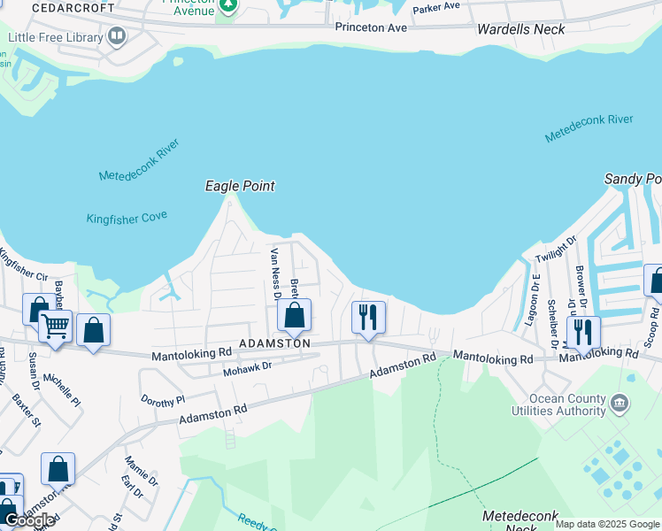 map of restaurants, bars, coffee shops, grocery stores, and more near 45 Hulse Landing Road in Brick