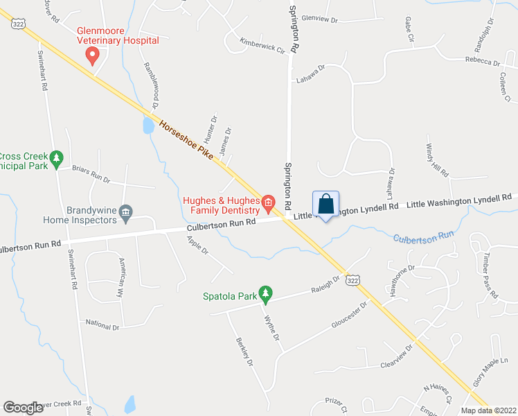 map of restaurants, bars, coffee shops, grocery stores, and more near 1404 Horseshoe Pike in Downingtown