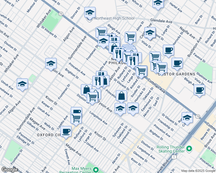 map of restaurants, bars, coffee shops, grocery stores, and more near in Philadelphia