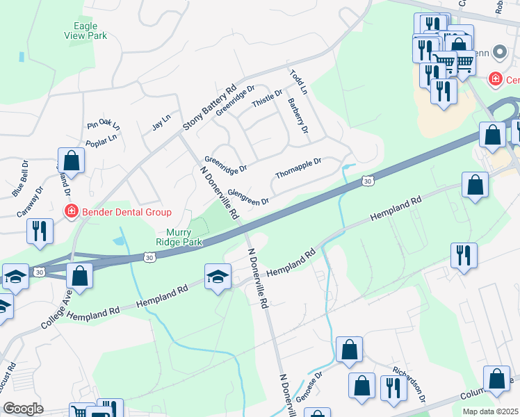 map of restaurants, bars, coffee shops, grocery stores, and more near 3218 Glengreen Drive in Lancaster
