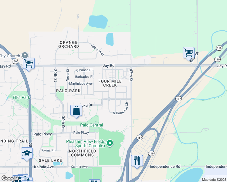 map of restaurants, bars, coffee shops, grocery stores, and more near 4057 Saint Petersburg Street in Boulder