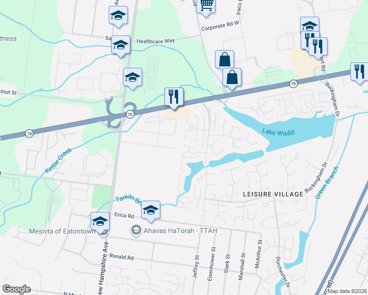 map of restaurants, bars, coffee shops, grocery stores, and more near 255D Jefferson Court in Lakewood