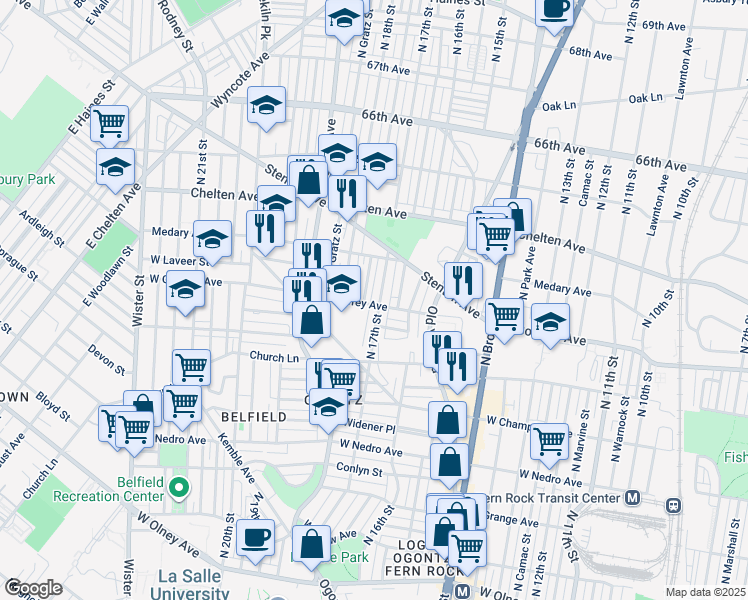 map of restaurants, bars, coffee shops, grocery stores, and more near 6202 North 17th Street in Philadelphia