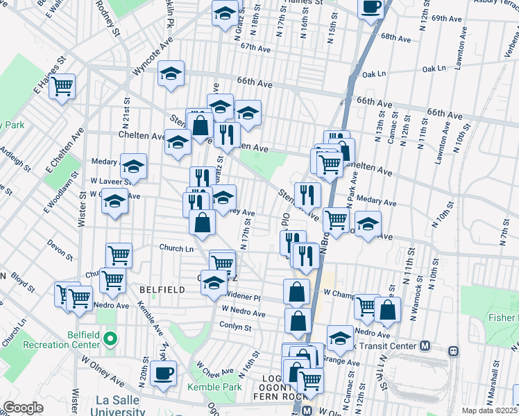 map of restaurants, bars, coffee shops, grocery stores, and more near 6206 North Smedley Street in Philadelphia