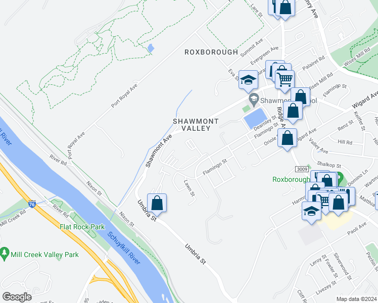 map of restaurants, bars, coffee shops, grocery stores, and more near 287 Shawmont Avenue in Philadelphia