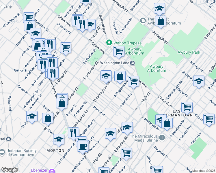 map of restaurants, bars, coffee shops, grocery stores, and more near 430 State Route 4019 in Philadelphia