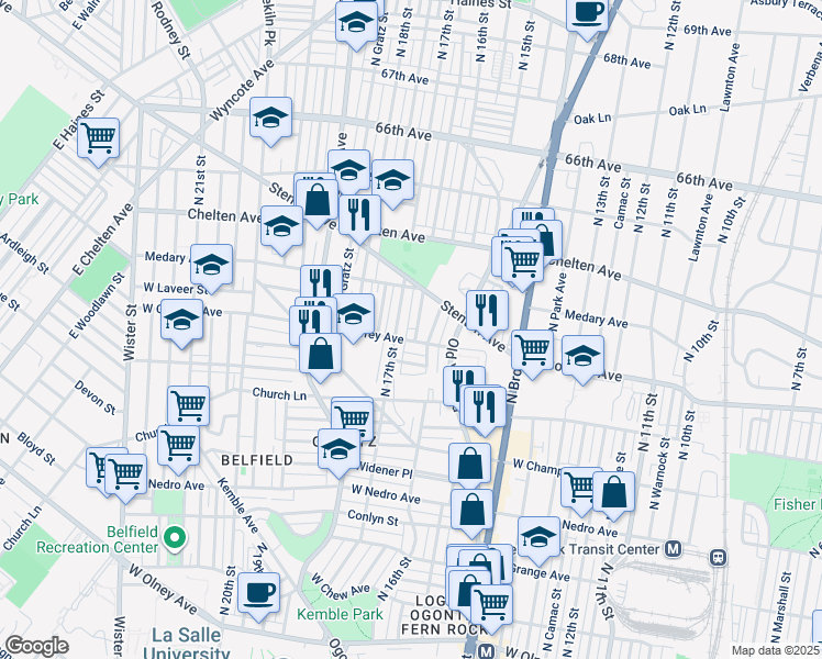 map of restaurants, bars, coffee shops, grocery stores, and more near 6206 North Smedley Street in Philadelphia