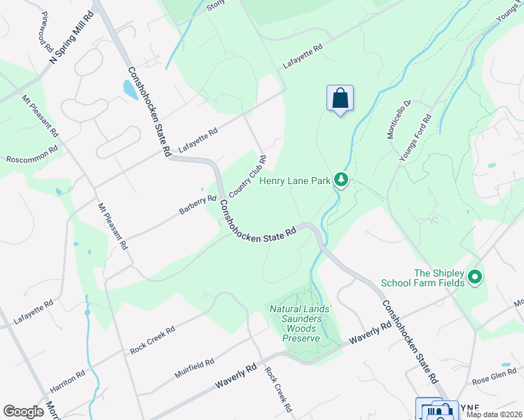 map of restaurants, bars, coffee shops, grocery stores, and more near 1225 Country Club Rd in Gladwyne