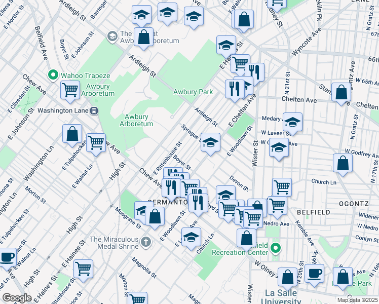 map of restaurants, bars, coffee shops, grocery stores, and more near 932 East Price Street in Philadelphia