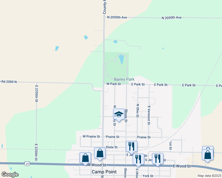 map of restaurants, bars, coffee shops, grocery stores, and more near 346 North Kentucky Street in Camp Point