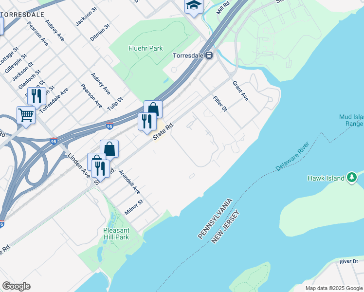 map of restaurants, bars, coffee shops, grocery stores, and more near South Convent Lane in Philadelphia
