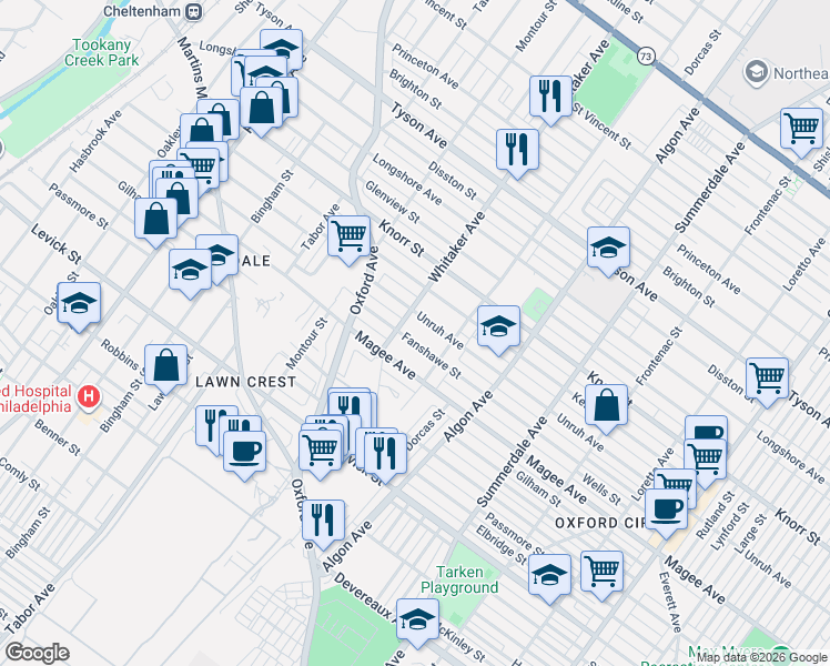 map of restaurants, bars, coffee shops, grocery stores, and more near in Philadelphia