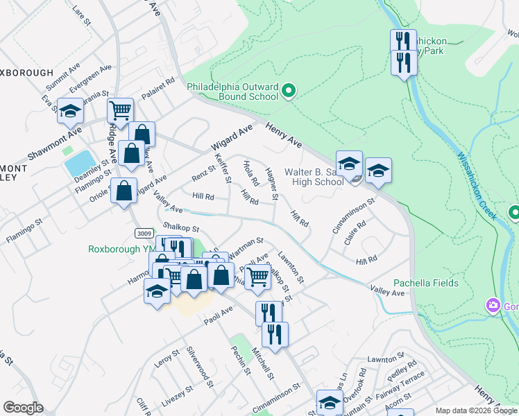 map of restaurants, bars, coffee shops, grocery stores, and more near 611 Hagner Street in Philadelphia