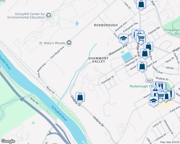 map of restaurants, bars, coffee shops, grocery stores, and more near 267 Shawmont Avenue in Philadelphia