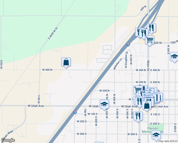 map of restaurants, bars, coffee shops, grocery stores, and more near 391 North 600 West Street in Payson