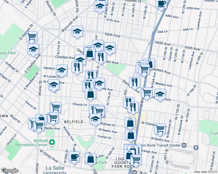 map of restaurants, bars, coffee shops, grocery stores, and more near 6206 North 17th Street in Philadelphia
