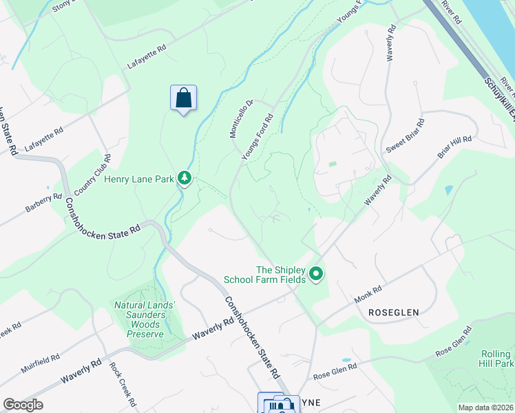 map of restaurants, bars, coffee shops, grocery stores, and more near 1357 Hearthstone Lane in Gladwyne