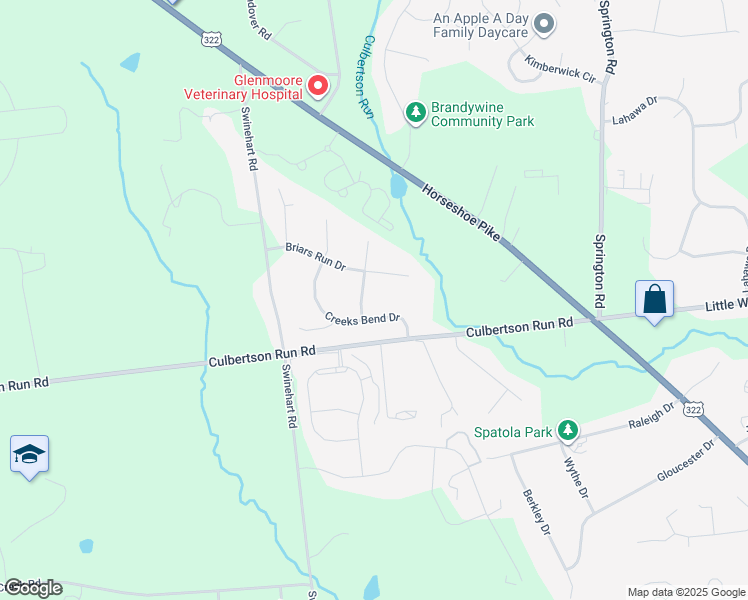 map of restaurants, bars, coffee shops, grocery stores, and more near 8 Ponds End Drive in Downingtown