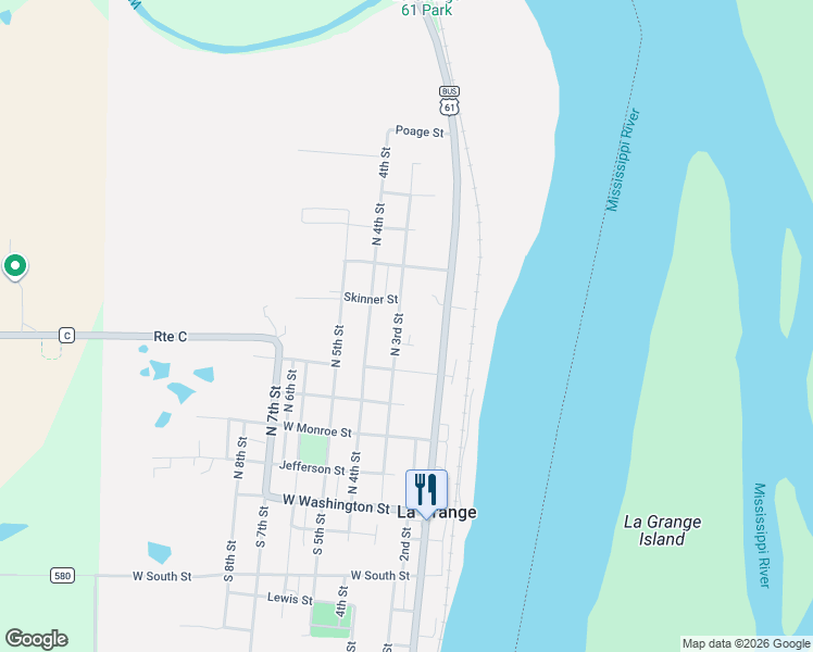 map of restaurants, bars, coffee shops, grocery stores, and more near 516 North 3rd Street in La Grange