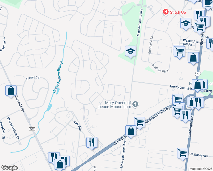 map of restaurants, bars, coffee shops, grocery stores, and more near 2558 Ridgemont Court in Toms River