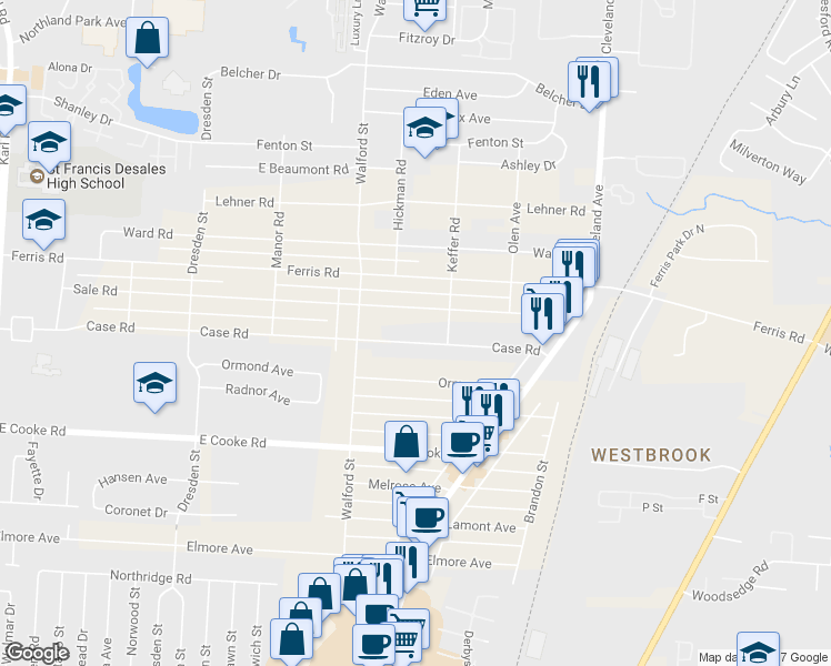 map of restaurants, bars, coffee shops, grocery stores, and more near 2078 Case Road in Columbus
