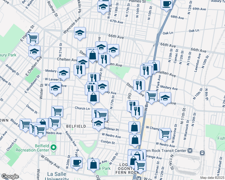 map of restaurants, bars, coffee shops, grocery stores, and more near 1725 West Godfrey Avenue in Philadelphia