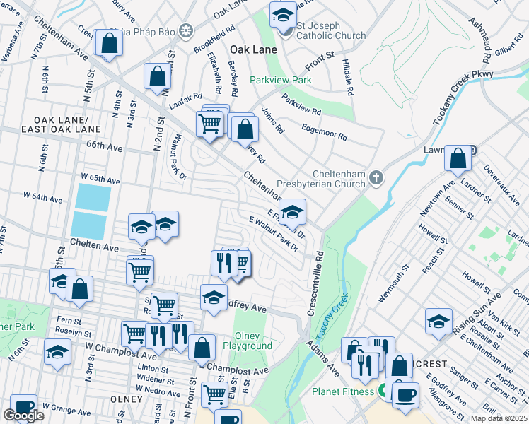map of restaurants, bars, coffee shops, grocery stores, and more near 154 East Fariston Drive in Philadelphia
