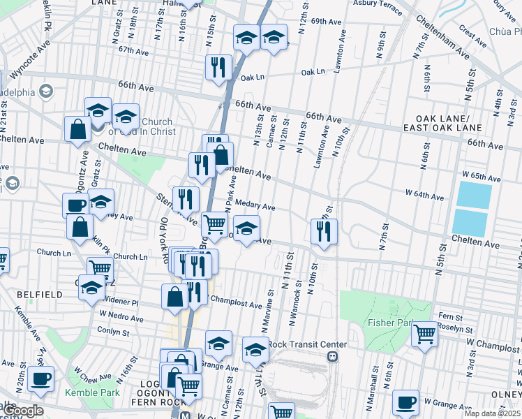 map of restaurants, bars, coffee shops, grocery stores, and more near 1210 Medary Avenue in Philadelphia