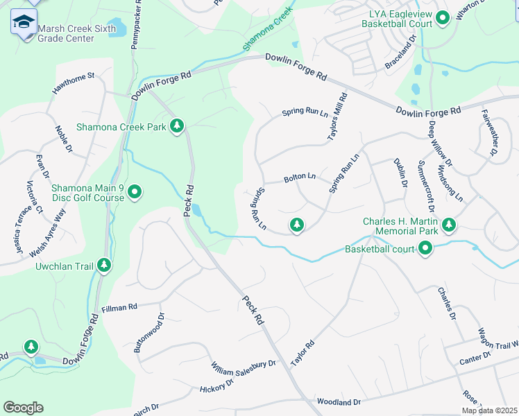 map of restaurants, bars, coffee shops, grocery stores, and more near 240 Spring Run Lane in Downingtown