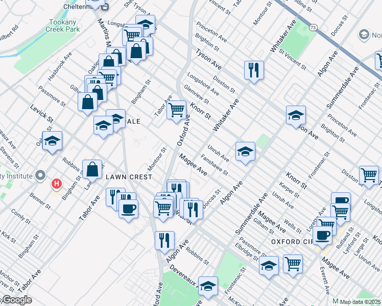 map of restaurants, bars, coffee shops, grocery stores, and more near 822 Fanshawe Street in Philadelphia
