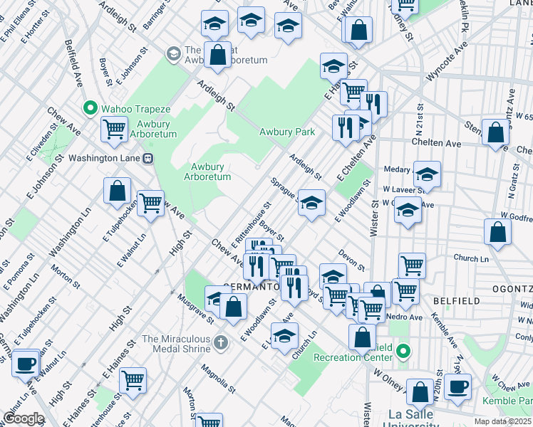map of restaurants, bars, coffee shops, grocery stores, and more near 910 East Rittenhouse Street in Philadelphia