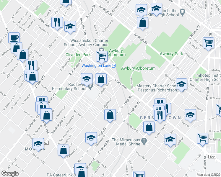 map of restaurants, bars, coffee shops, grocery stores, and more near 522 East Tulpehocken Street in Philadelphia