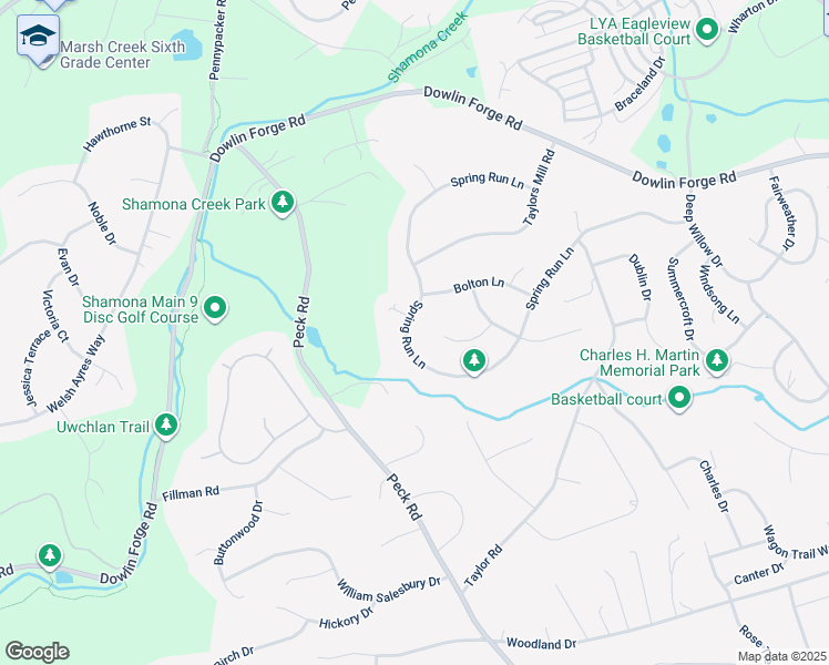 map of restaurants, bars, coffee shops, grocery stores, and more near 240 Spring Run Lane in Downingtown