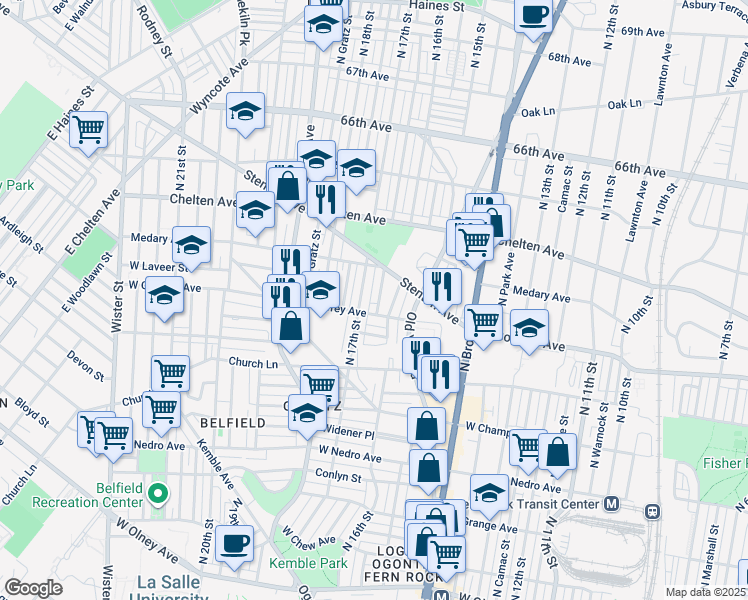 map of restaurants, bars, coffee shops, grocery stores, and more near 6214 N Smedley St in Philadelphia
