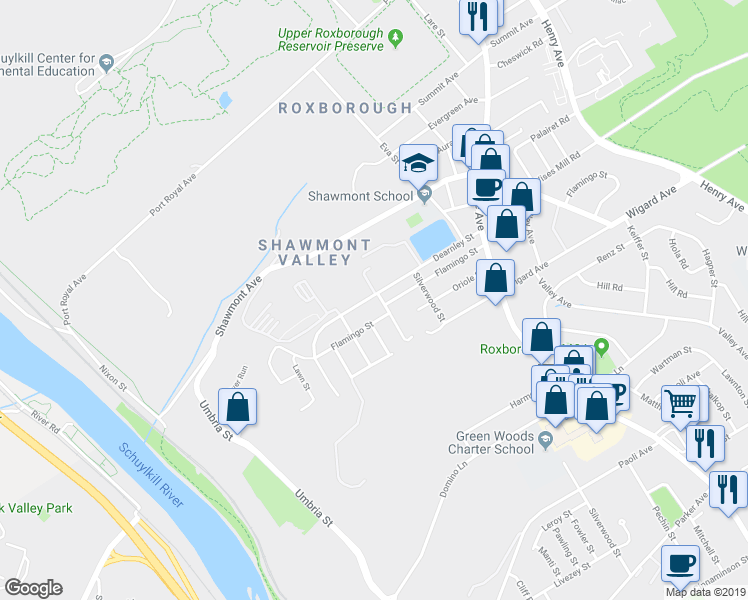 map of restaurants, bars, coffee shops, grocery stores, and more near 431 Dearnley Street in Philadelphia
