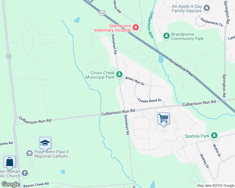 map of restaurants, bars, coffee shops, grocery stores, and more near 259 Swinehart Road in Downingtown