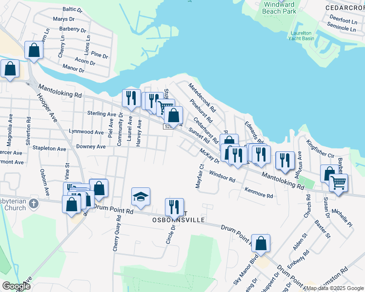 map of restaurants, bars, coffee shops, grocery stores, and more near 18 Oak Court in Brick Township