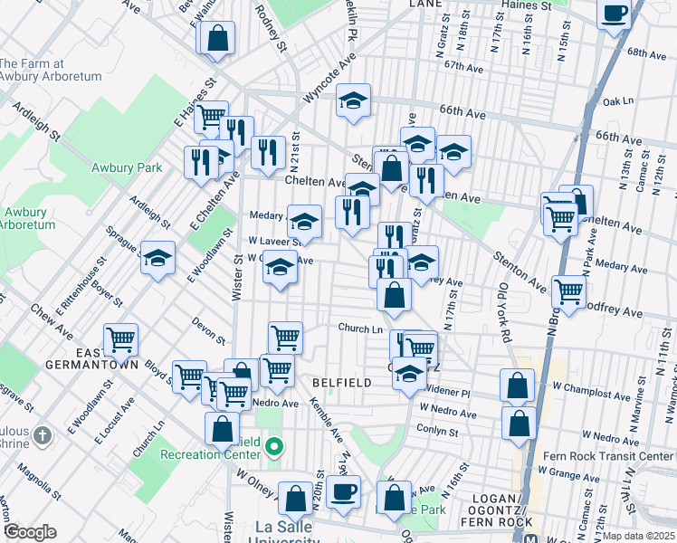 map of restaurants, bars, coffee shops, grocery stores, and more near 1964 West Godfrey Avenue in Philadelphia