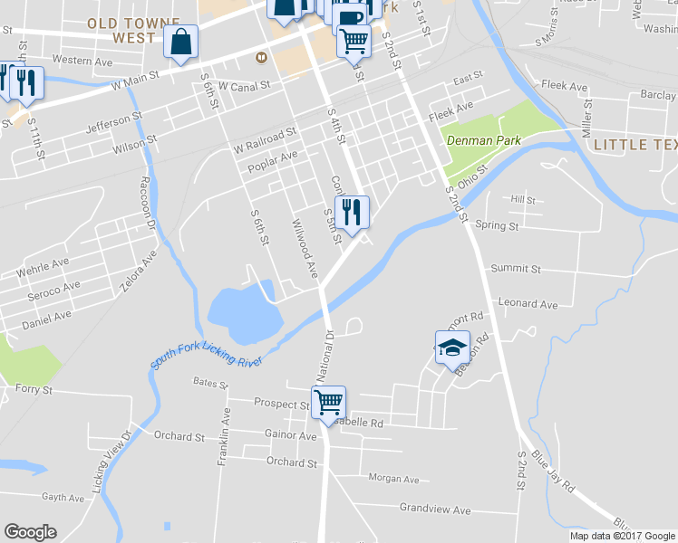 map of restaurants, bars, coffee shops, grocery stores, and more near 131 West National Drive in Newark