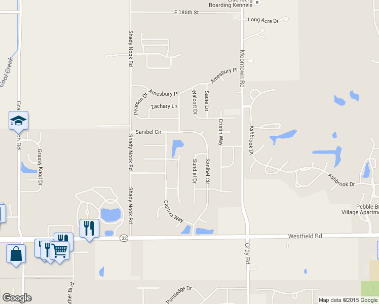 map of restaurants, bars, coffee shops, grocery stores, and more near 4451 Delray Court in Noblesville