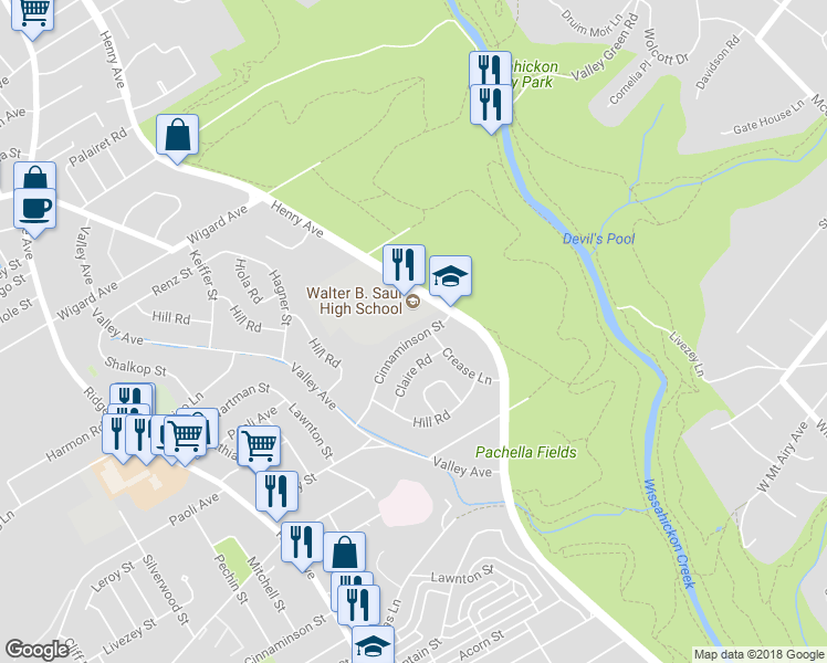 map of restaurants, bars, coffee shops, grocery stores, and more near 775 Cinnaminson Street in Philadelphia