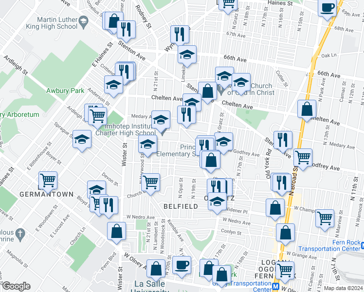 map of restaurants, bars, coffee shops, grocery stores, and more near 1956 West Godfrey Avenue in Philadelphia