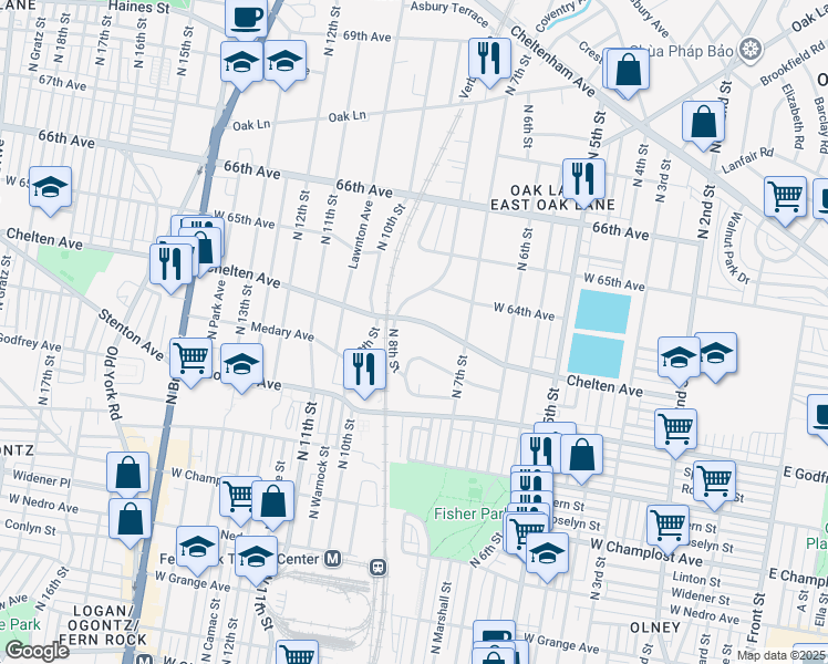 map of restaurants, bars, coffee shops, grocery stores, and more near 724 West Chelten Avenue in Philadelphia