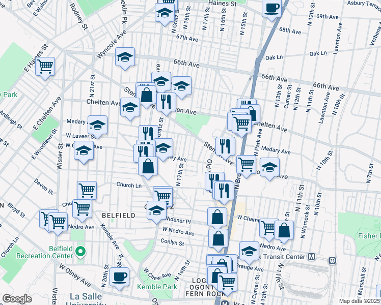 map of restaurants, bars, coffee shops, grocery stores, and more near 6216 North Smedley Street in Philadelphia