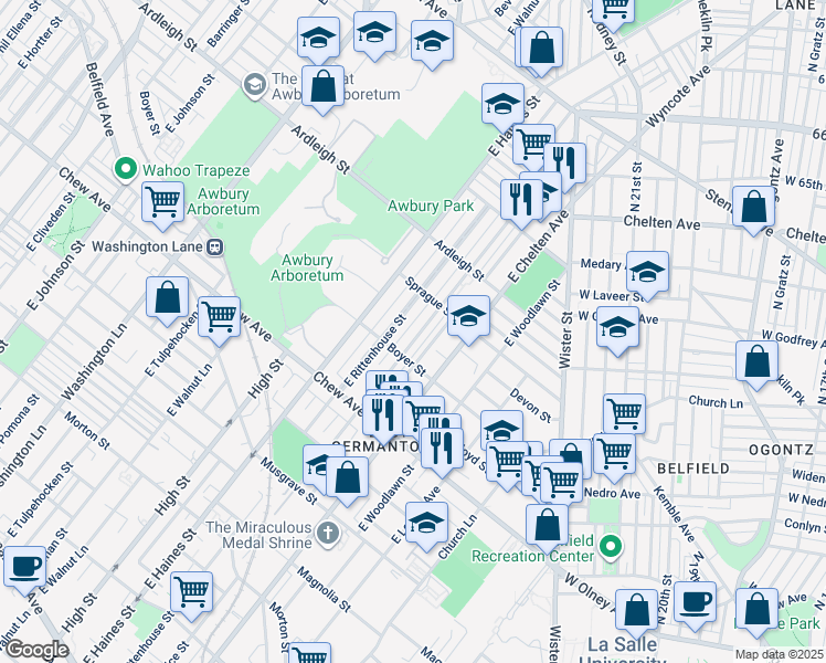 map of restaurants, bars, coffee shops, grocery stores, and more near 929 East Price Street in Philadelphia