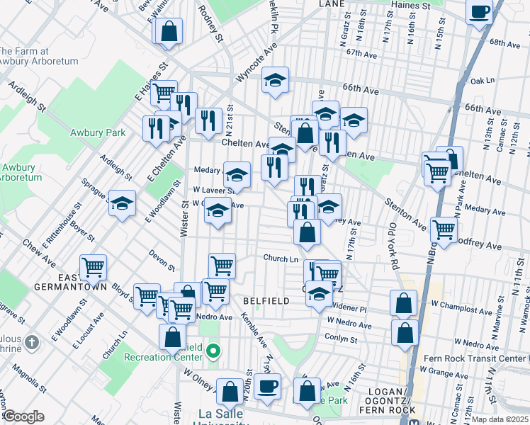 map of restaurants, bars, coffee shops, grocery stores, and more near 1962 West Godfrey Avenue in Philadelphia