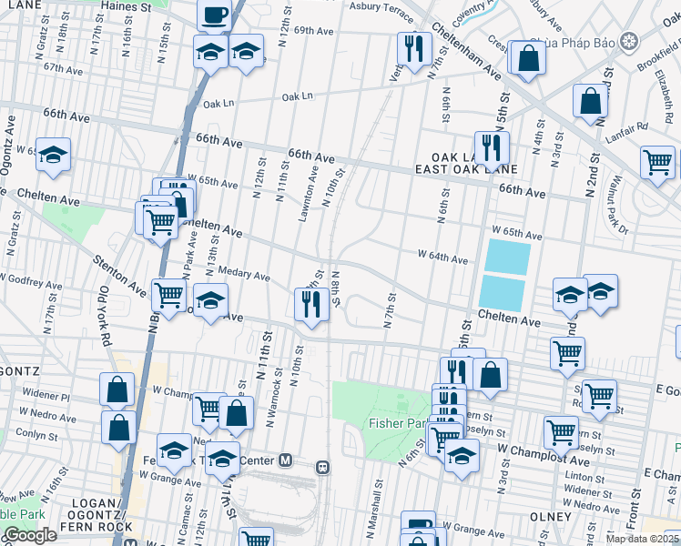 map of restaurants, bars, coffee shops, grocery stores, and more near 724 West Chelten Avenue in Philadelphia